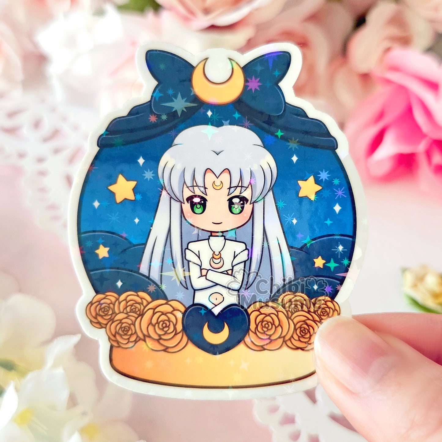 Lunar Human White Cat Snow Globe Sticker