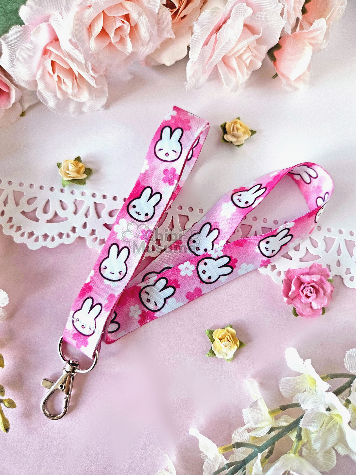 Bunny and Rabbit Sakura Pink Lanyard