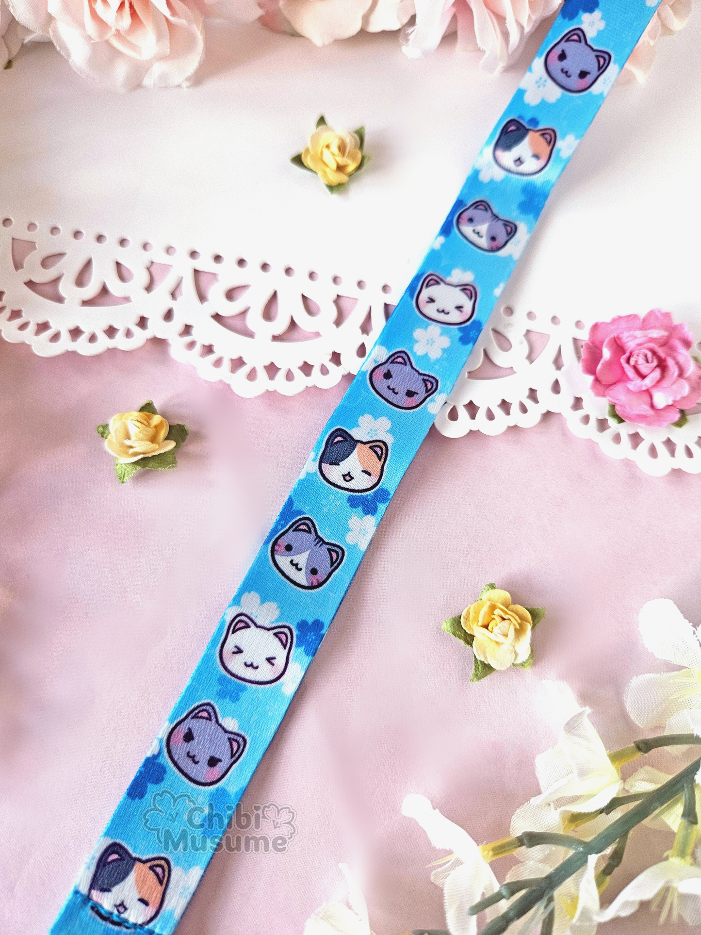 Cat Sakura Blue Lanyard