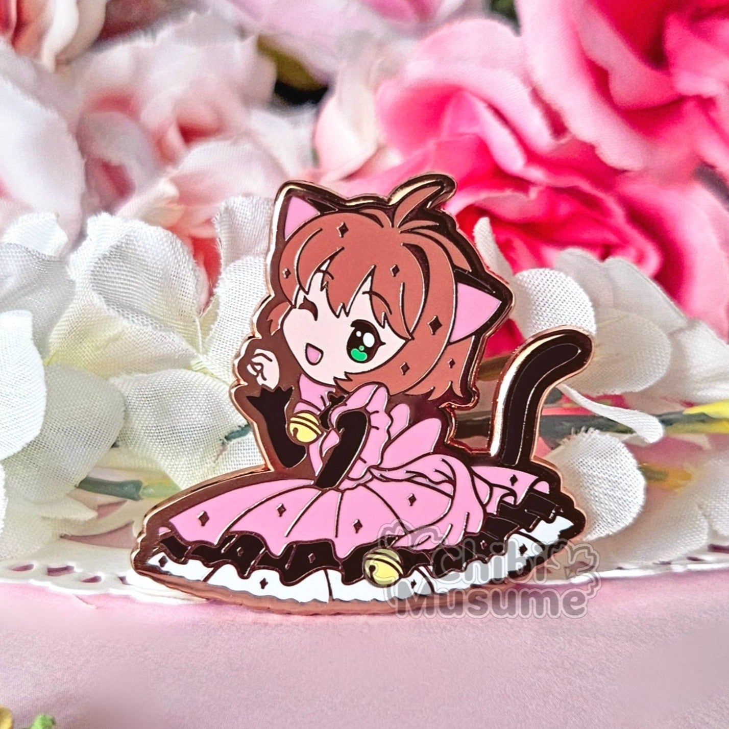 Pink Sakura Cat Costume Enamel Pin