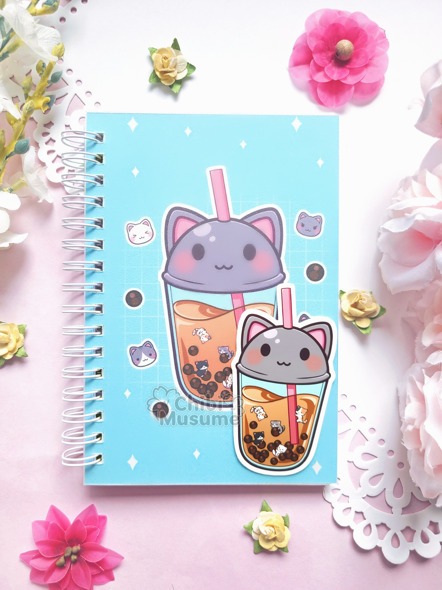 Bubble Tea Cat Boba Reusable Sticker Book