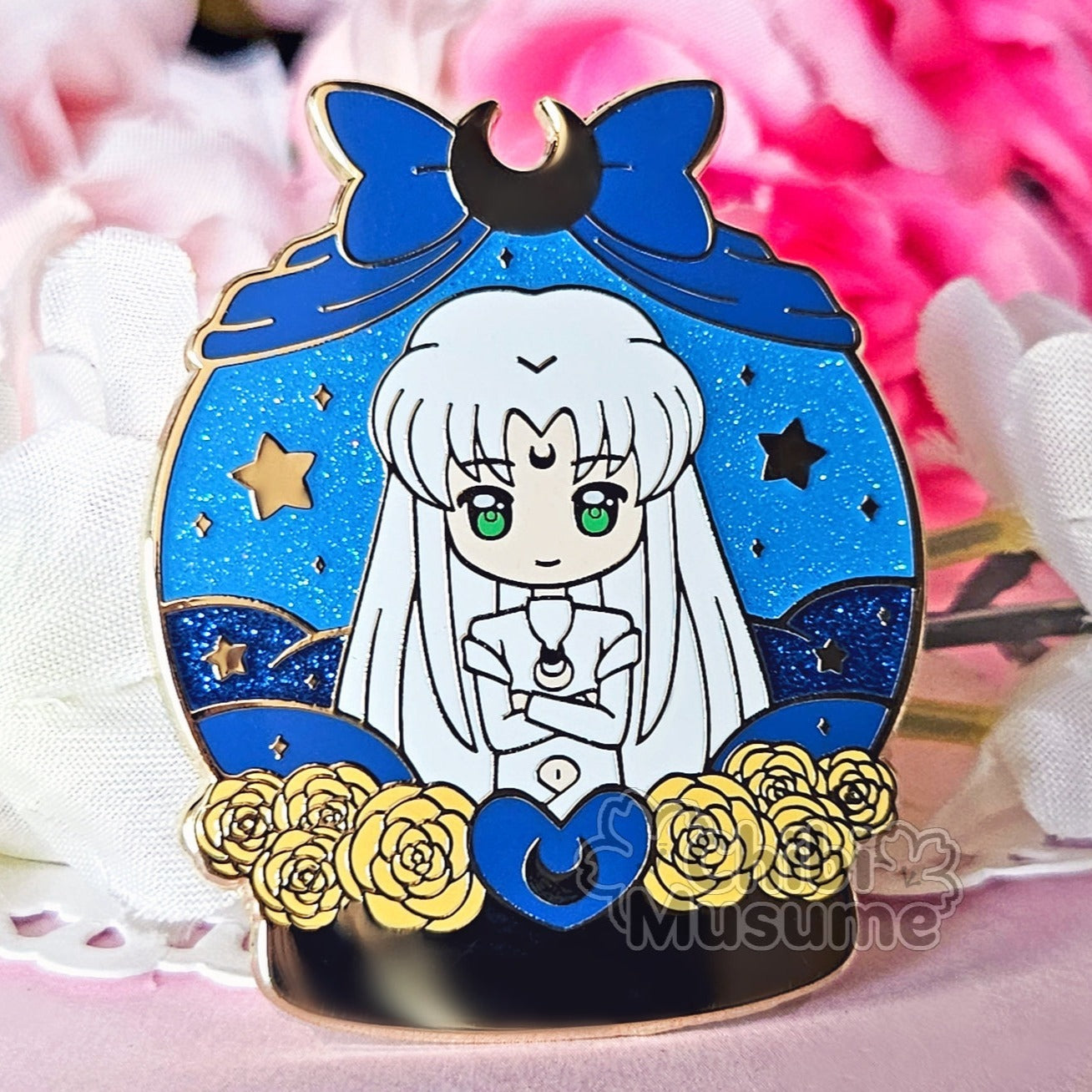 Lunar Human White Cat Snow Globe Enamel Pin