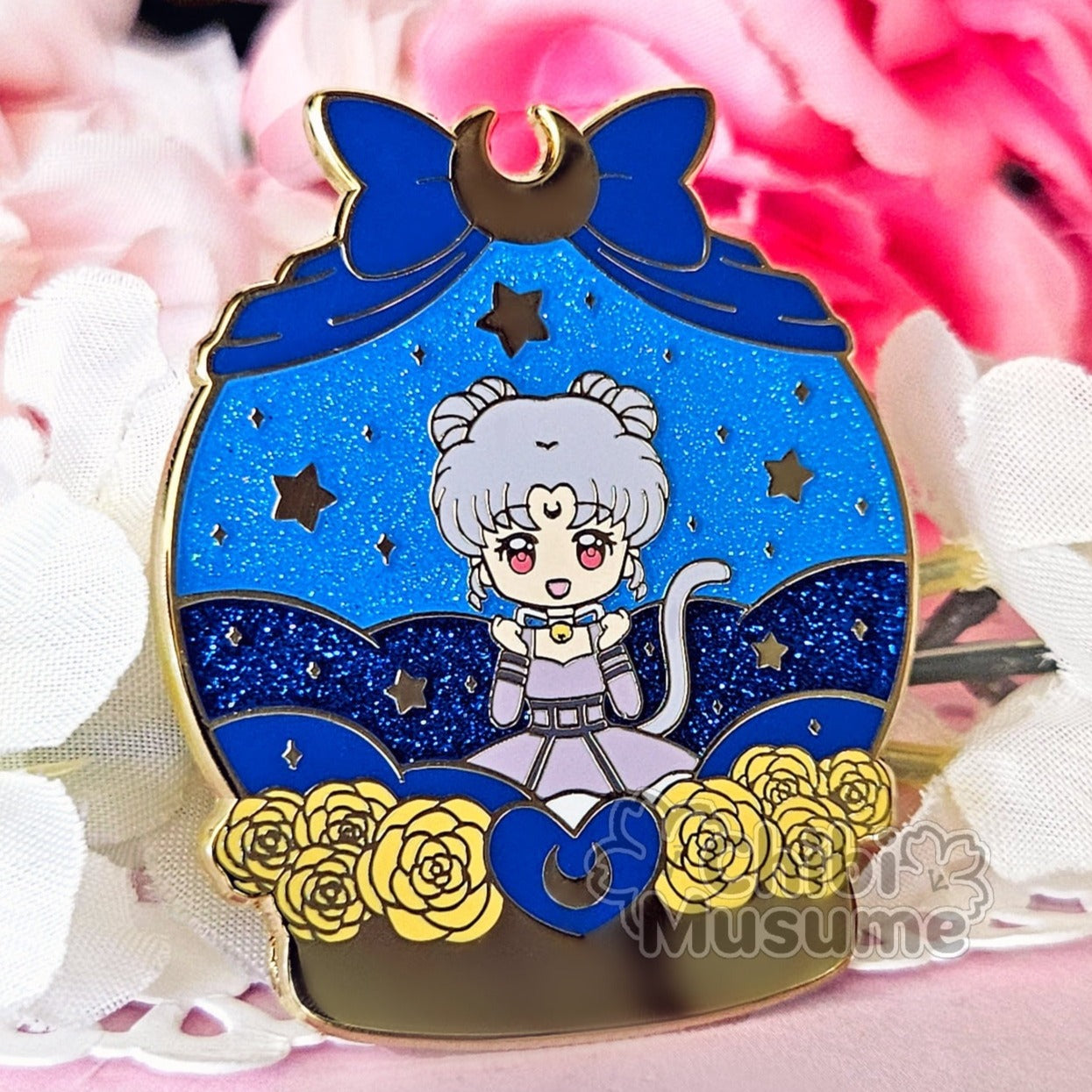 Lunar Human Gray Cat Snow Globe Enamel Pin