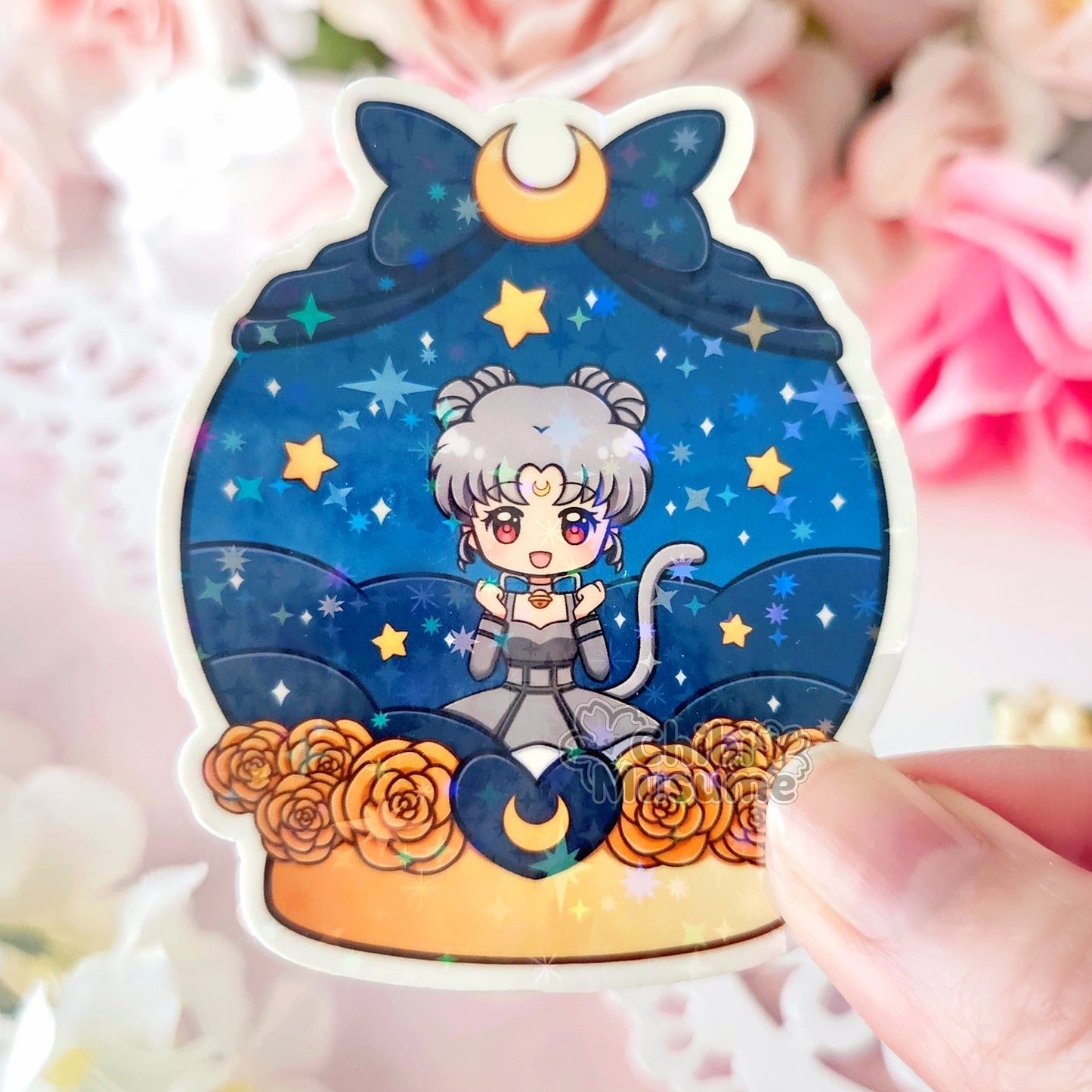 Lunar Human Gray Cat Snow Globe Sticker