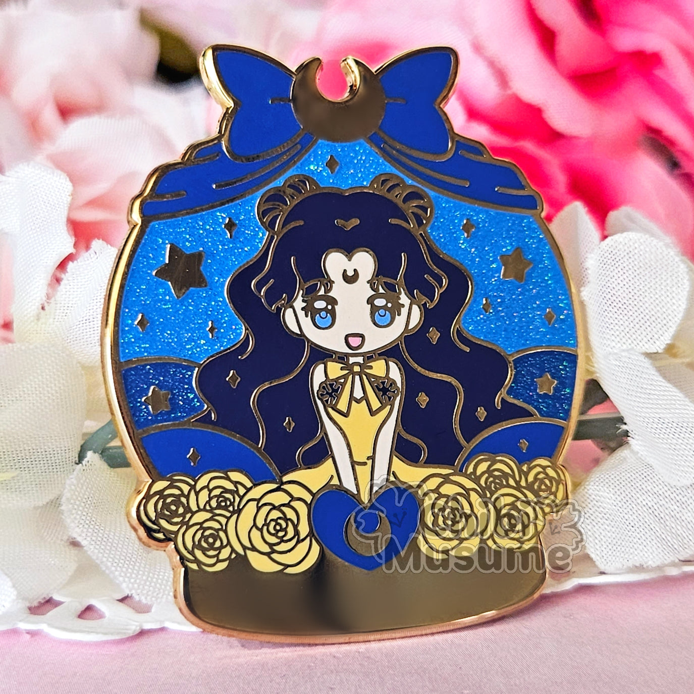 Lunar Human Black Cat Snow Globe Enamel Pin