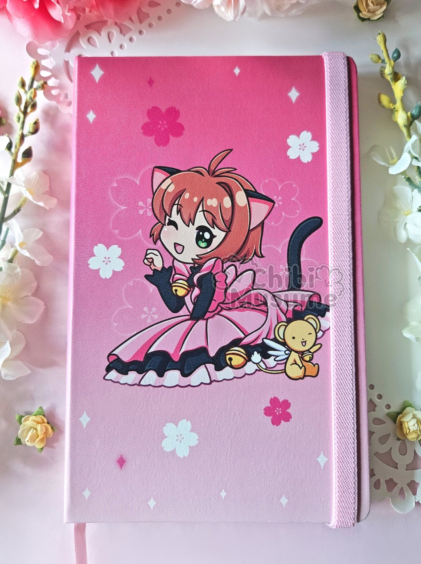 Cat Sakura Leatherette Notebook