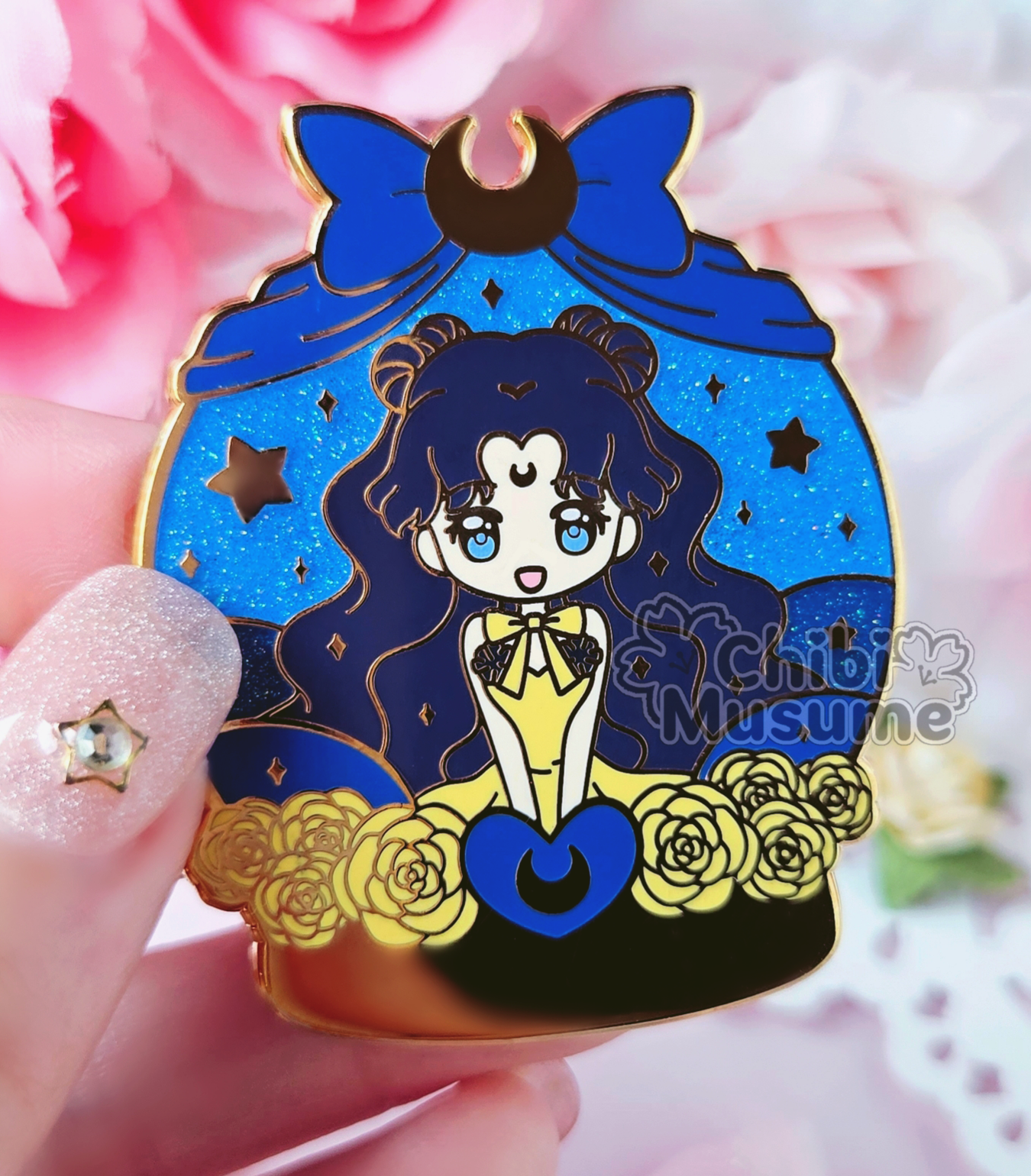 Lunar Human Black Cat Snow Globe Enamel Pin