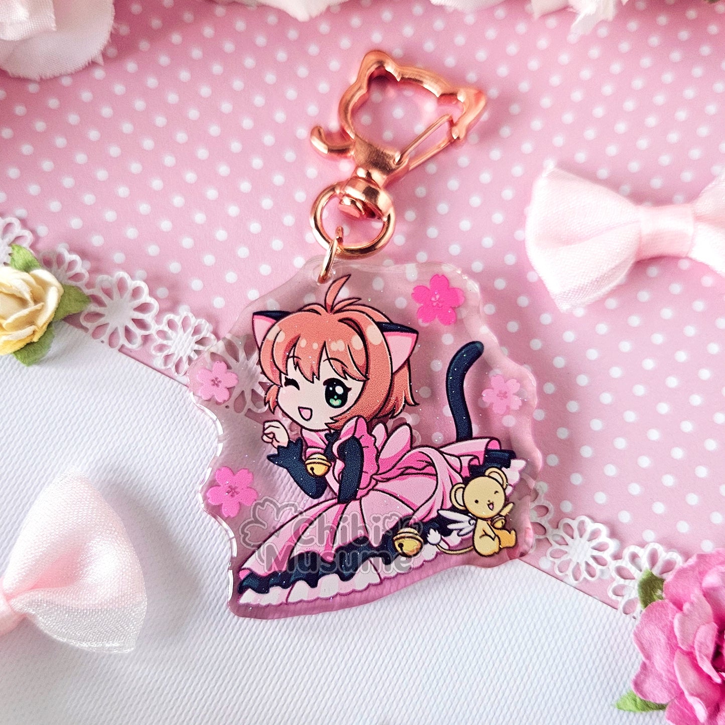 Cat Sakura Acrylic Charm