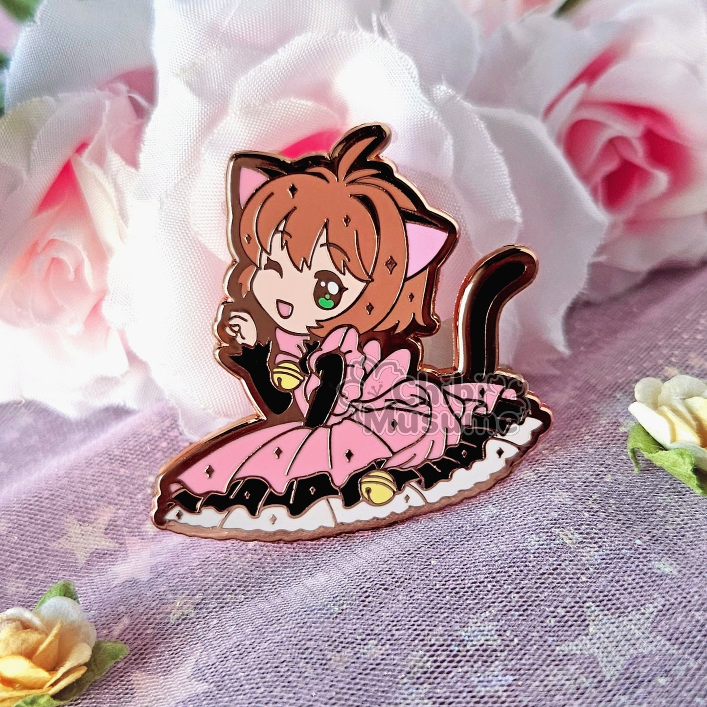 Pink Sakura Cat Costume Enamel Pin
