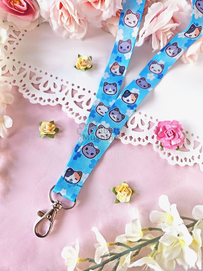 Cat Sakura Blue Lanyard