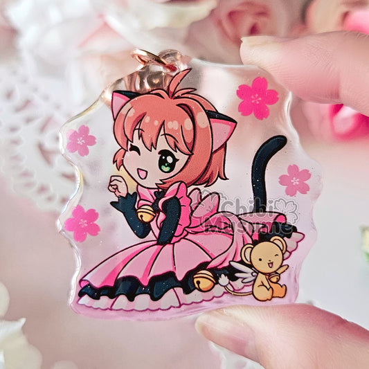 Cat Sakura Acrylic Charm