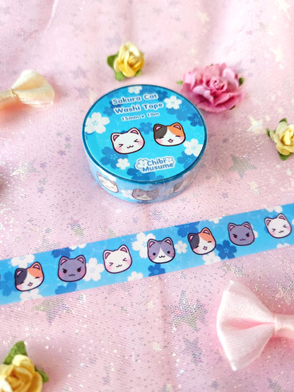 Blue Kitty Cat Sakura Washi Tape