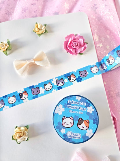 Blue Kitty Cat Sakura Washi Tape