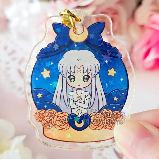 Lunar Human White Cat Snow Globe Acrylic Charm