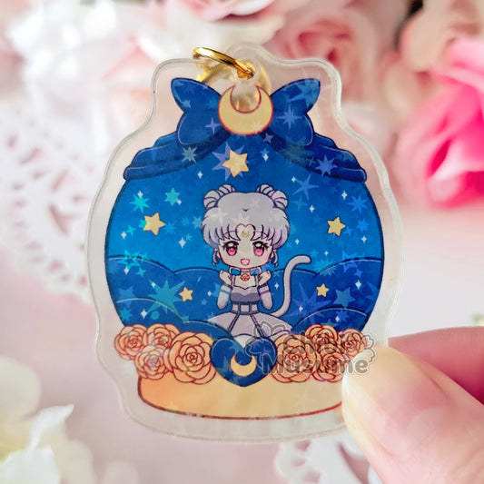 Lunar Human Gray Cat Snow Globe Acrylic Charm