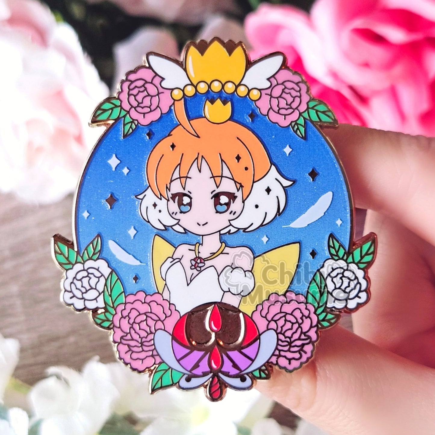 Princess Ahiru Floral Frame Enamel Pin