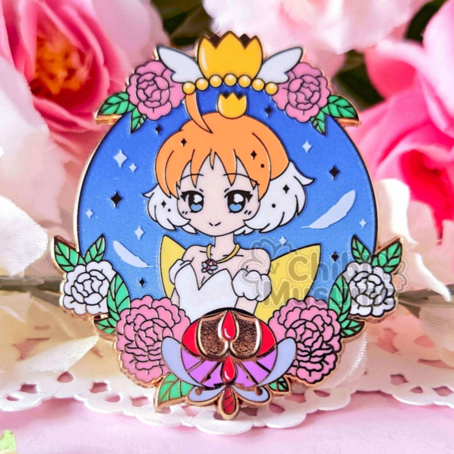 Princess Ahiru Floral Frame Enamel Pin