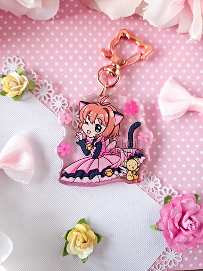 Cat Sakura Acrylic Charm