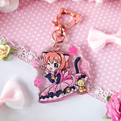 Cat Sakura Acrylic Charm