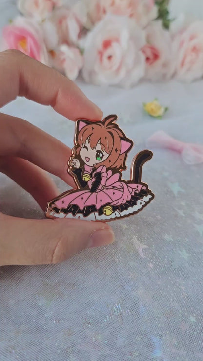 Pink Sakura Cat Costume Enamel Pin